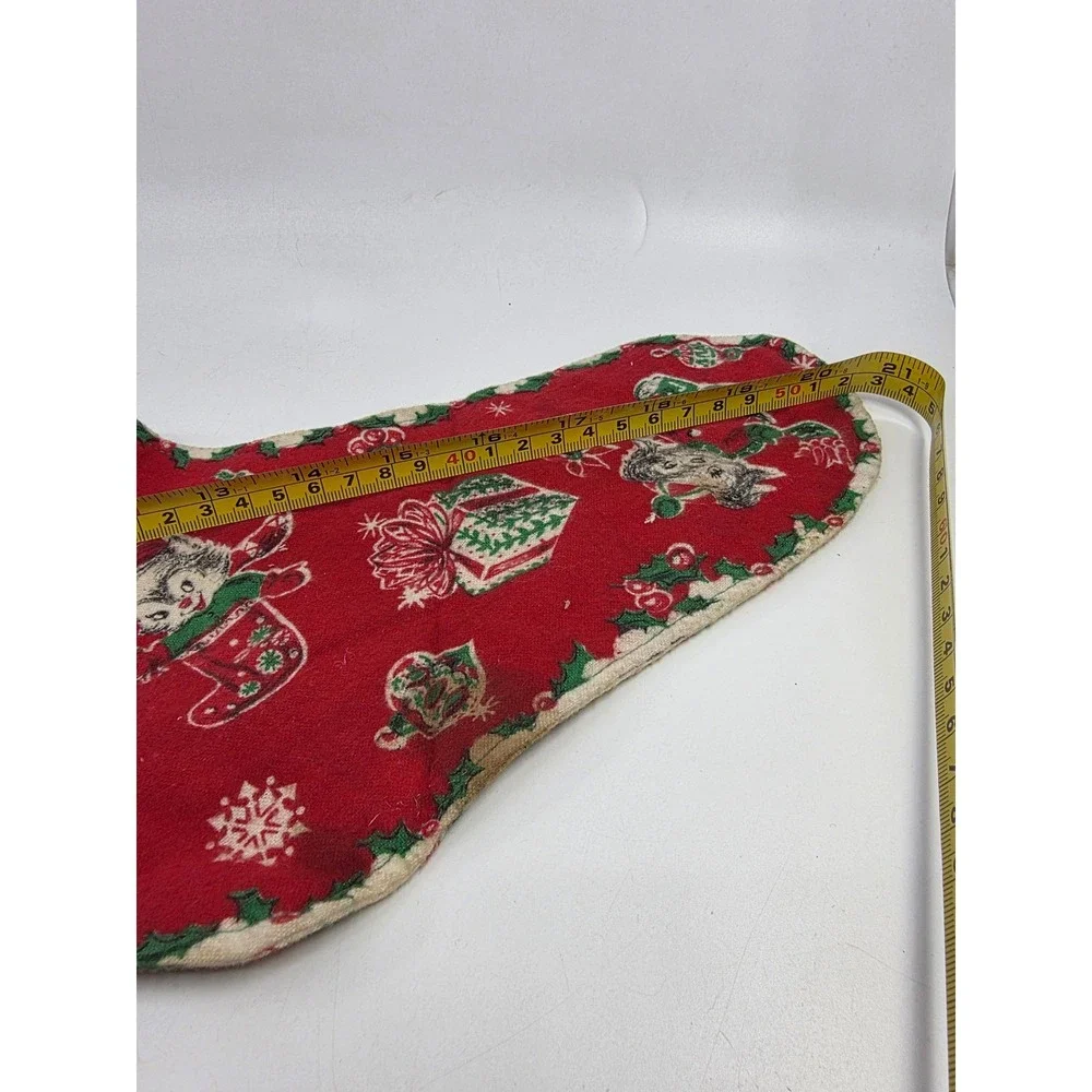 Vintage Mid Century Merry Christmas Stocking Reindeer Santa Kitten Personalized